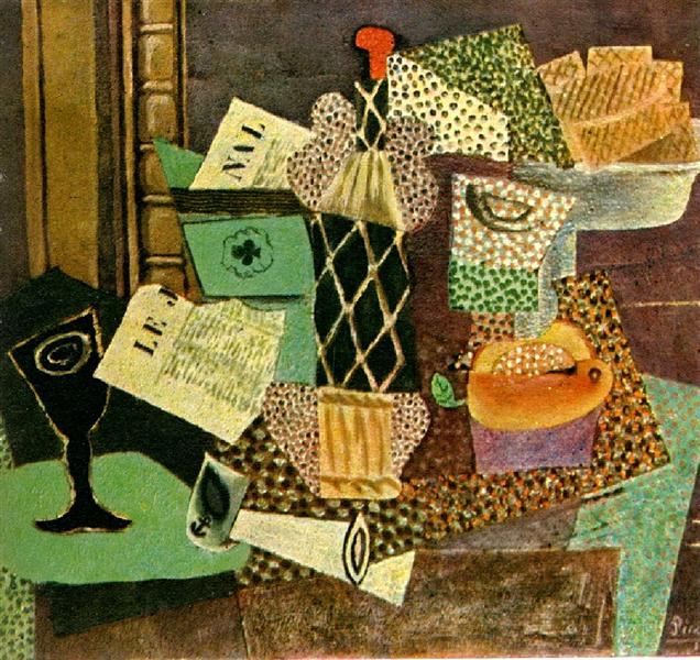 Pablo Picasso Oil Paintings Glass And Bottle Of Straw Rum